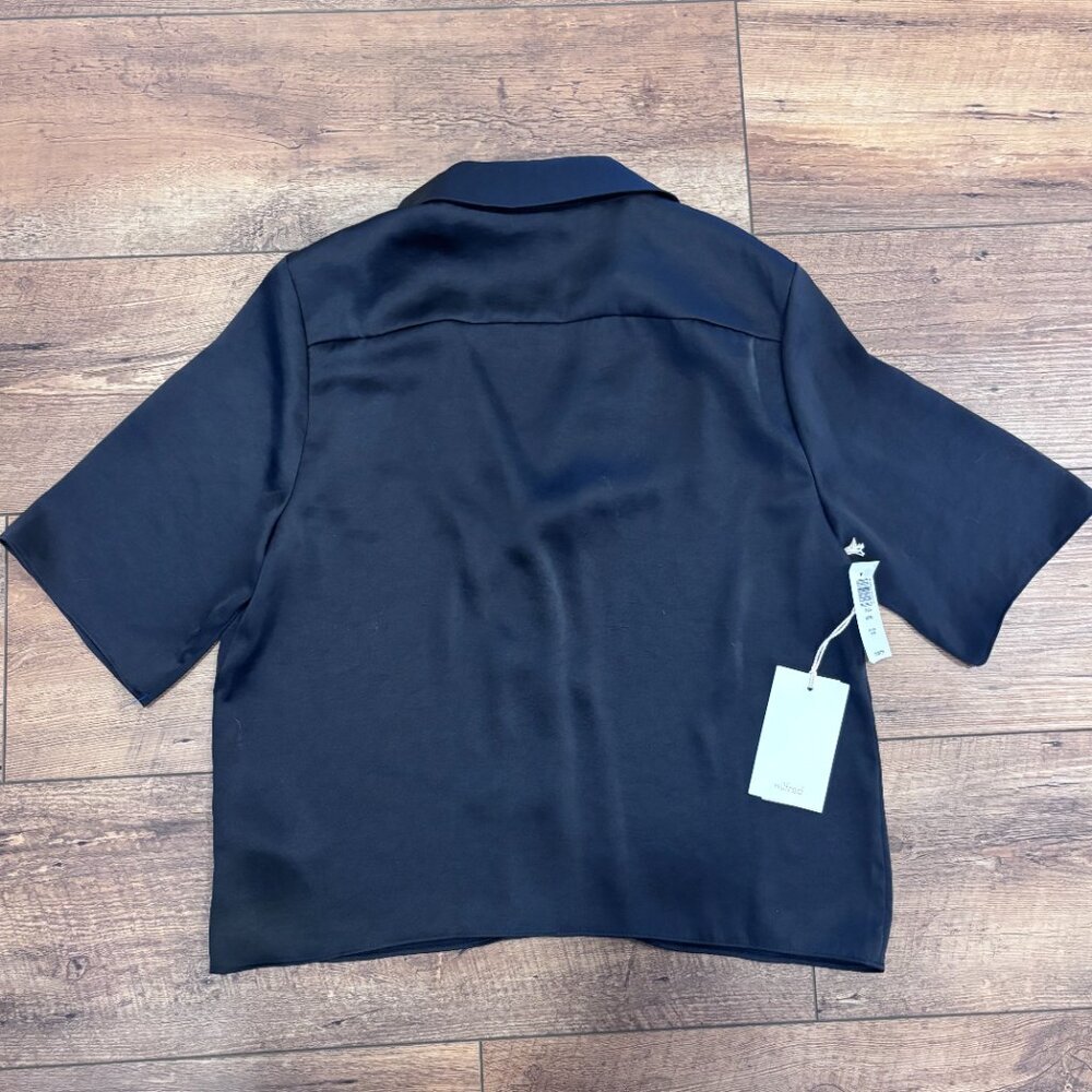 Aritzia Wilfred Beso Satin Button Up Top Short Sleeve Black Size 2X NWT $98 - Picture 13 of 14